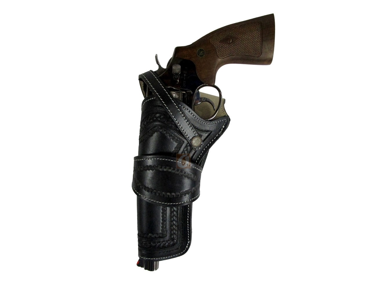 Leather Holster Heart Tooled Long Barrel Western Gun Cover Black Color - Left Handed