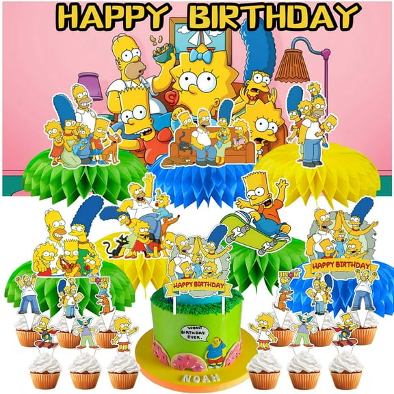 The Simpsons Party Decorations Decor Supplies Honeycomb Centerpieces Table Toppers Cake Toppers for Birthday Photo Props