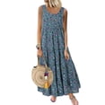 thumbnail image 1 of Sexy Dance Robe d'Été de Plage pour Femmes à Manches Courtes Longue Robe Maxi Robes Bohèmes Bleu P, 1 of 2