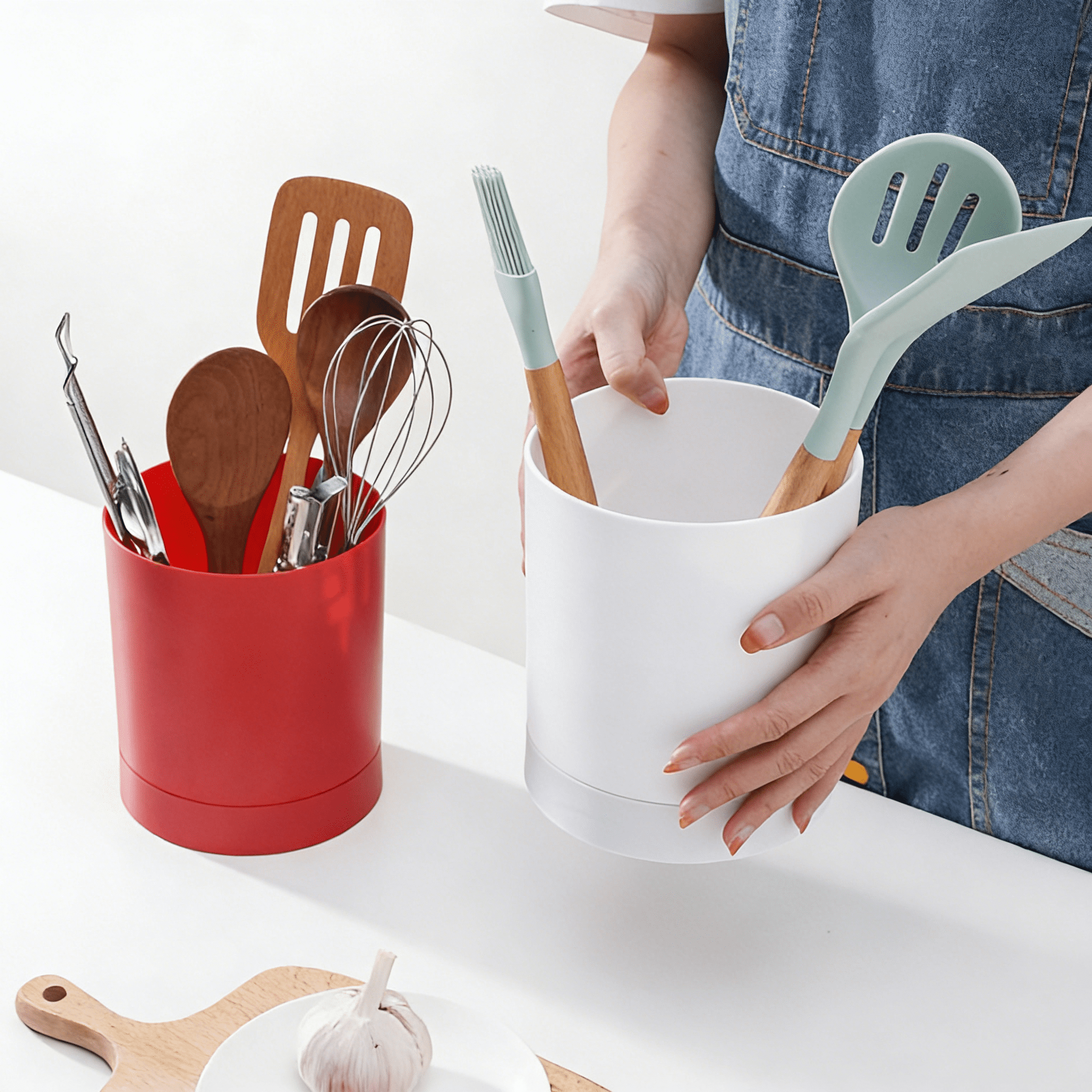 ACDANC 2026 New 360° Rotating Kitchen Utensil Holder Large Utensil Holder- Large Countertop Organizer Crock with Detachable Base,Farmhouse Style Decor for Spoons,Spatulas,Ladles