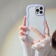 thumbnail image 1 of Cute Transparent Curly Wave Case For iPhone 16 Pro Max Funda For iPhone 15 11 12 13 14 Pro Max 16 Plus Candy Bumper Phone Cover Purple For iPhone 15, 1 of 6