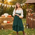 thumbnail image 6 of Womens Renaissance Costume, Women Renaissance Costume Medieval High Waisted Skirt Set | 2 Piece Victorian Set,Off Shoulder Collar,Flared Sleeves,Skirt Length Up to Ankle, Dark Green S, 6 of 6