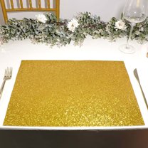 Efavormart 6 Pack Non-Slip Table Placemats, Rectangle Faux Leather Placemats With Glitter - Gold for Wedding, Banquet, Party, Kitchen, Dining, Conference Tables Decor, Centerpieces