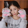 thumbnail image 5 of Jinhomg Womens Cute Fingerless Gloves Soft Cozy Sherpa Fleece Gloves 2025 Trendy Cat Paw Half Finger Gloves Ladies Cold Weather Accessories Gift Spring Saving Today Gray Free Size, 5 of 6