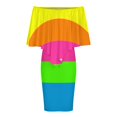 thumbnail image 5 of PLAIN SOLID NEON FLUORESCENT RAINBOW STRIPES 5 COLORS Women's Off The Shoulder Ruffles Summer Wedding Guest Loose Casual Party Beach Dress, 5 of 9
