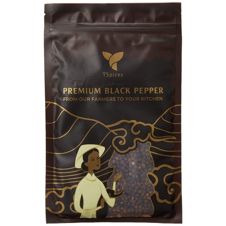 TSpices Premium Whole Black Peppercorns | Grinder Refill | 8oz | Sustainably Farmed | Non GMO | Women Farmer Supported