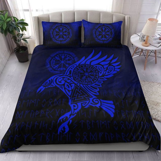 Juego de Cama Vikingo Raven Vegvisir Tattoo Versión Azul Juego de Cama RLT12