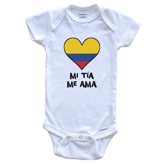My Aunt Loves Me Spanish Language Colombia Flag Heart Baby Bodysuit - Mi tía me ama, 0-3 Months White
