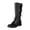 Black, variant on Knee High Boots For Women Round Toe Front Lace Up Triple Buckle Strap Flat Combat Boot Footwear For Punk Street And Casual Outdoor Use