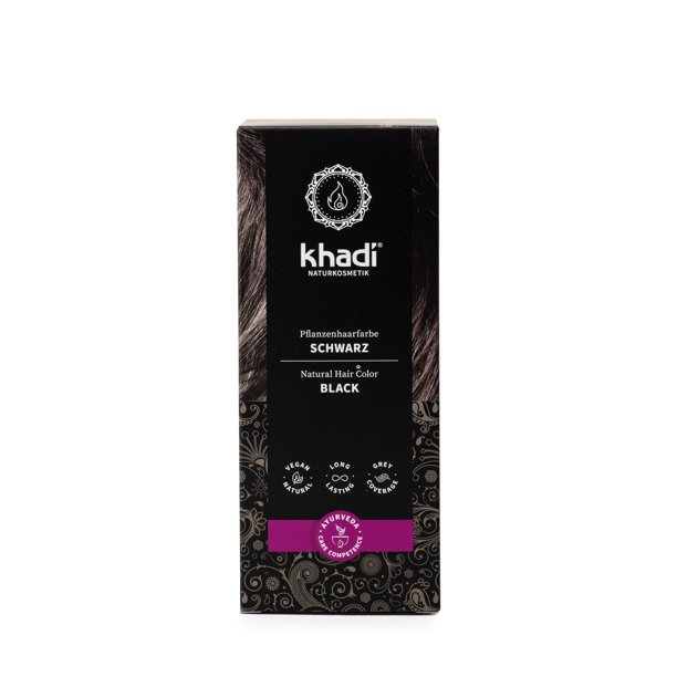 Khadi BLACK Natural Hair Color 3.5oz Tinte para el cabello a base de plantas para un negro cálido expresivo a negro cuervo intenso herbario vegano PPD y cosmético natural libre de químicos para un c