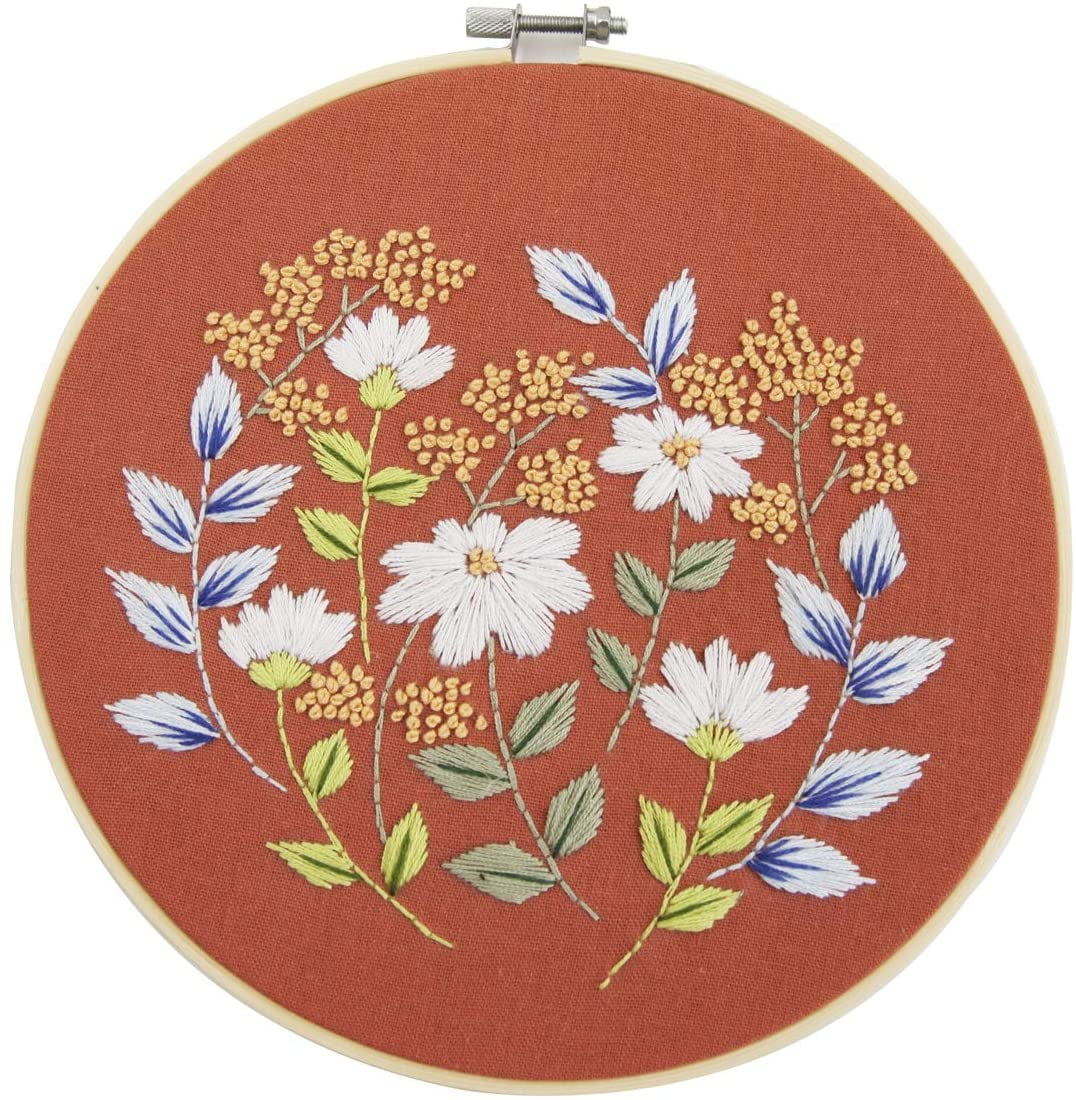 2 Pack DIY Beginner Embroidery Kit Floral Flower Pattern-pre Print Fabric-embroidery  Kit Beginner-hoop Art-diy Craft Kit-birthday Gift 
