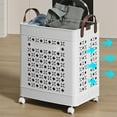 thumbnail image 4 of Foldable Dirty Clothes Basket with Wheels Large Capacity 17.71x15.35in Plastic Laundry Hamper Bathroom Storage Organizer Collapsible Laundry Basket White/Beige 3.18lb, 4 of 6
