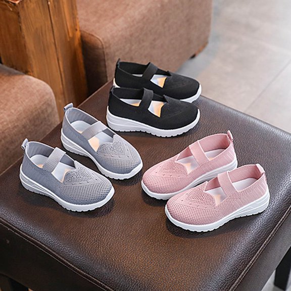 Einccm Kids Slip-On Sneakers - Breathable Mesh Hook & Loop Shoes with Thick Sole for School and Outdoor Play