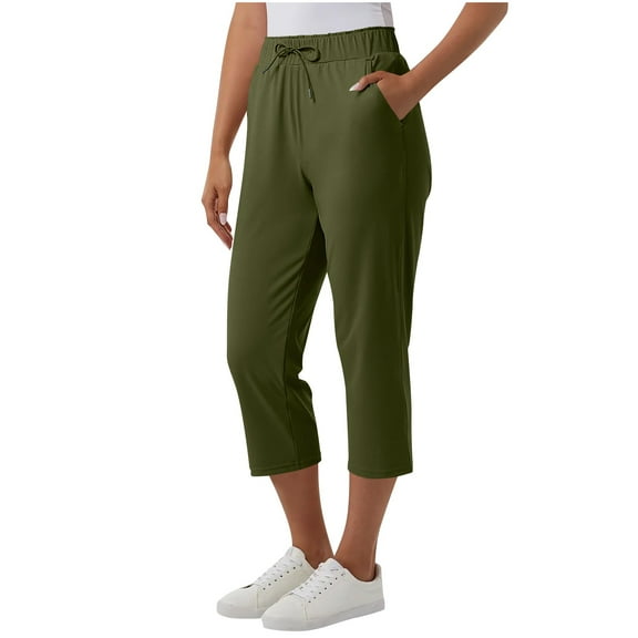 RQYYD Lightweight Capri for Women Cropped Casual Lounge Work Athletic Travel Pants with Pockets Quick Dry Summer Pants