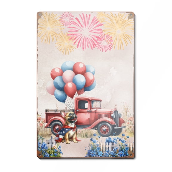 Vintage Patriotic French Bulldog 4th of July Independence Memorial Day Vertical Metal Aluminum Sign Dog Lover Gifts Wall Art Home Decor - 01006