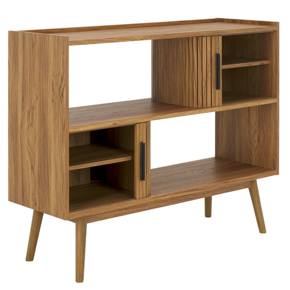 SAFAVIEH javante Farmhouse Tambour Door Media Stand, Oak (43.3 in. W x 14.6 in. D x 35.1 in. H)