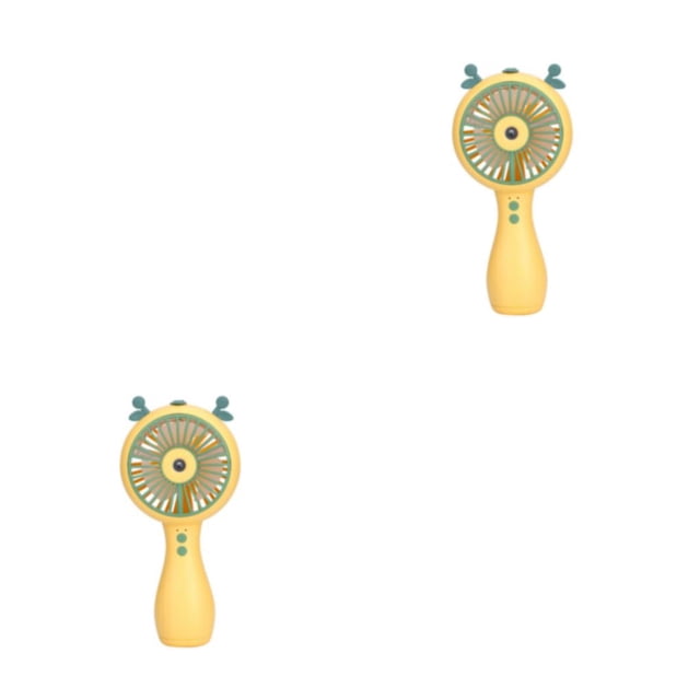 Cateissary Mini ventilador de mano con carga USB, enfriador, rociador de agua, dibujos animados de escritorio, recargable, personal de negocios, Amarillo 2Conjunto