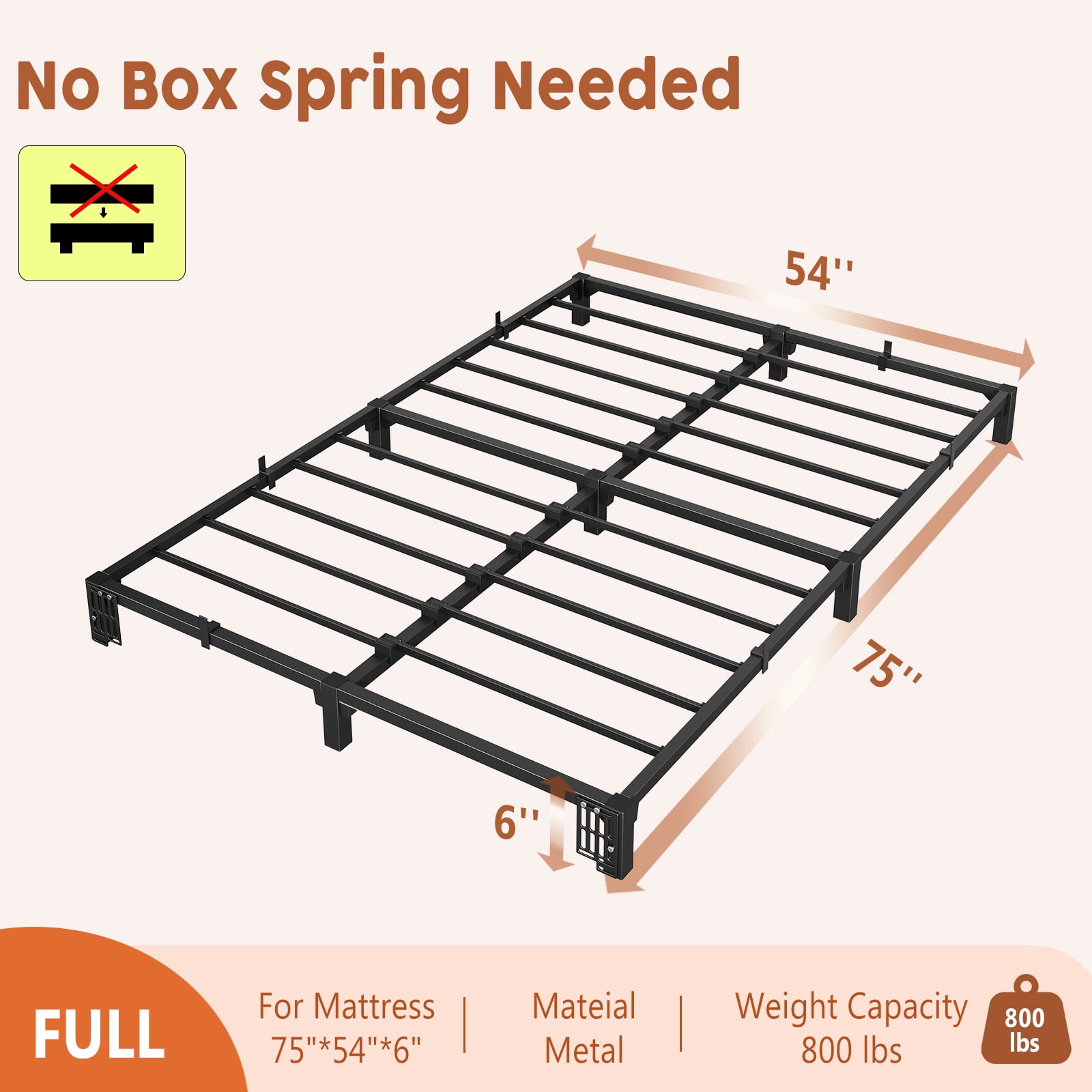 Amkui Twin Full Queen King Bed Frame, 6/8/10/12/14 Inch High Platform Bed Frame, Full Size with Storage Space, Heavy Duty Steel Slat Support, No Screws Needed, Easy Assembly, Black