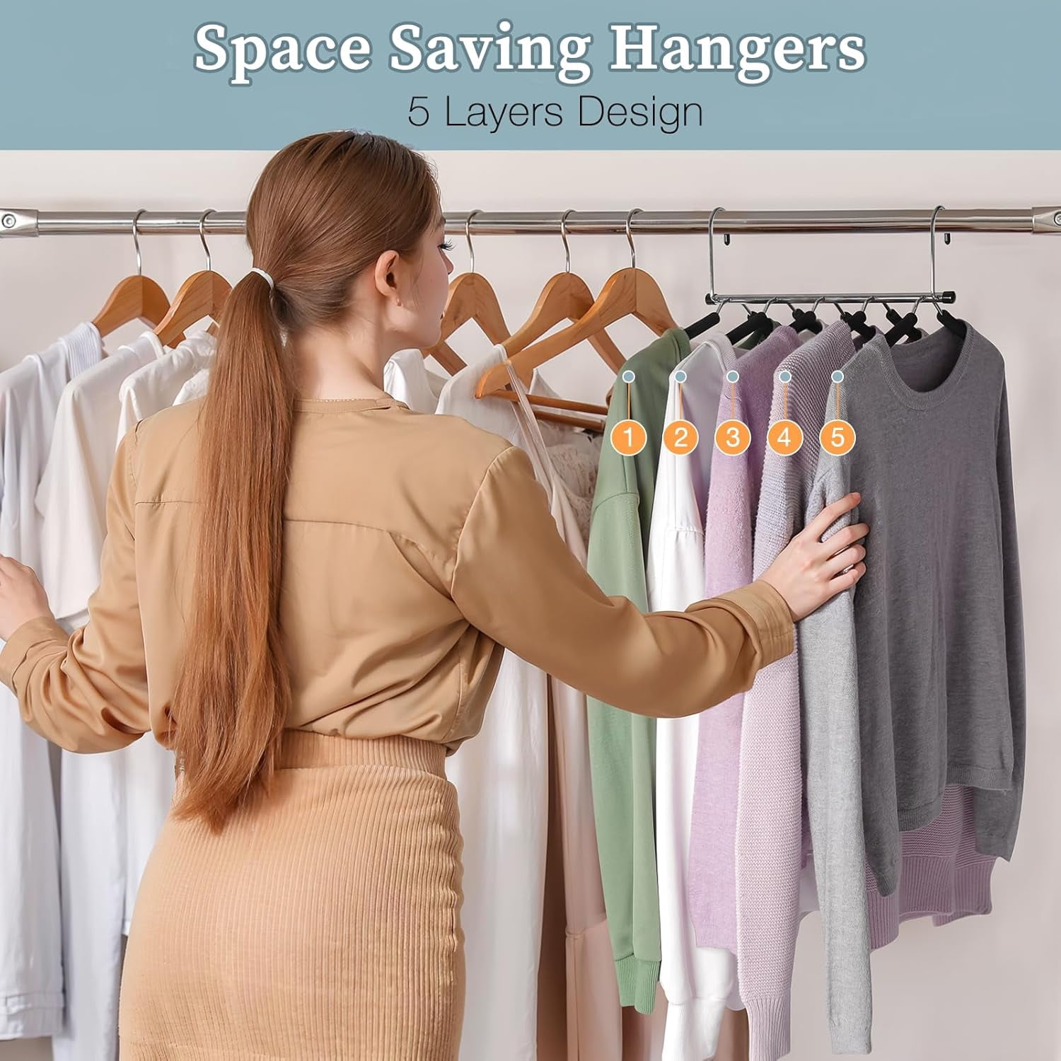 Clothes Hangers Space Saving Shirt Organizer, Non Slip Multi Shirt Hangers for Closet with Foam Padded Closet Organizers and Storage for Sweater Hoodie Blouse Coat Dress Short Black 4 Pack