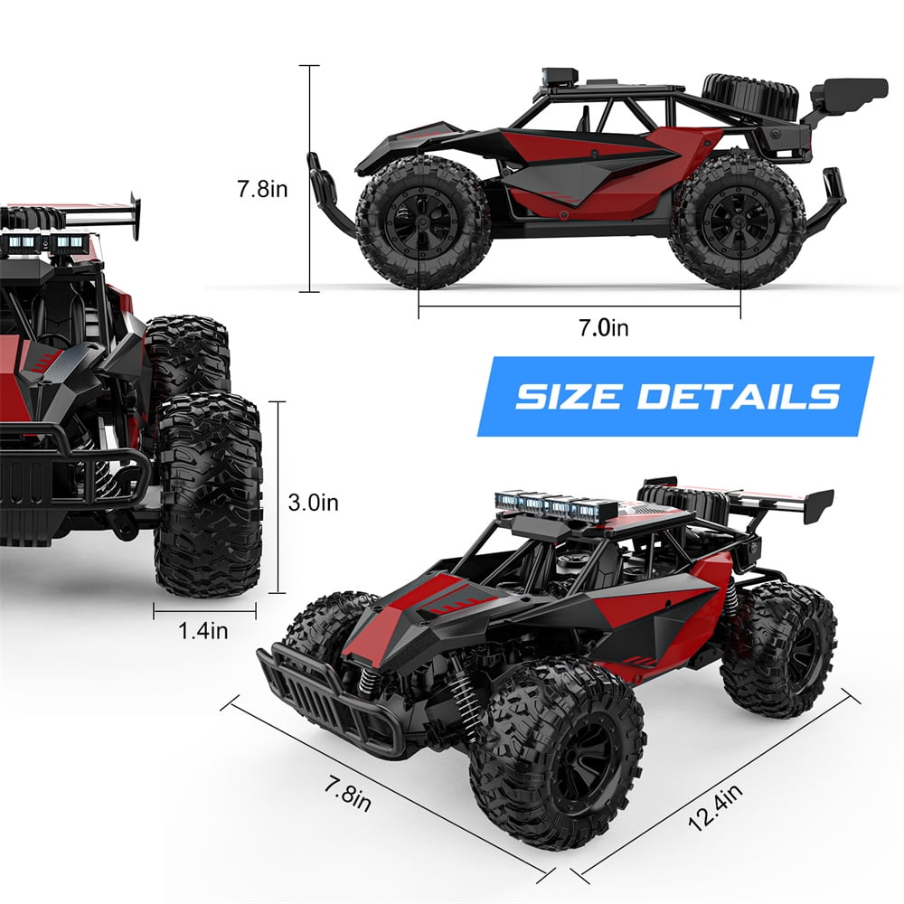 Growsly 33KM/H RC Cars Toys, 1:12 RC Monster Trucks Offroad Hobby RC Truck Toys with LED Headlight and Rechargeable Battery Gift for Adults Boys 5-12 Kids, Red