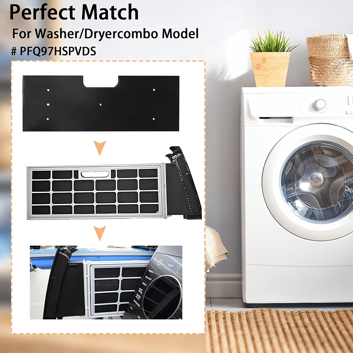 Models: PFQ97HSPVDS  GE Washer Dryer Combo WH01X35719 Lint Filter replacement with dryer vent brush  Lint Filter for Ge Washer Dryer Filter Sponge Hand Washable and Reusable