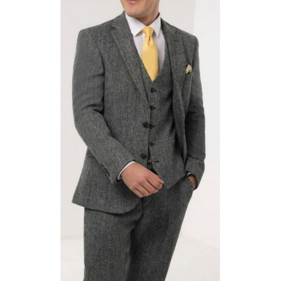 Mens Gray Windowpane Check Tweed Suit
