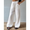 thumbnail image 6 of Women'S Wide Leg Beach Pants Elastic Waist Light-Weight Flowy Palazzo Lounge Trousers with Pockets White M, 6 of 9