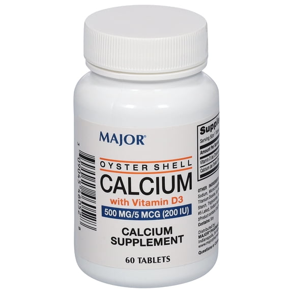 Major Oyster Shell Calcium with Vitamin D Supplement, 500 mg, 60 Count