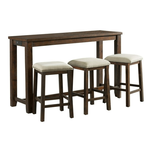 Retro Bar Table Set with 3 Stools - Home Bar Furniture, Kitchen Island Table, Walnut Finish