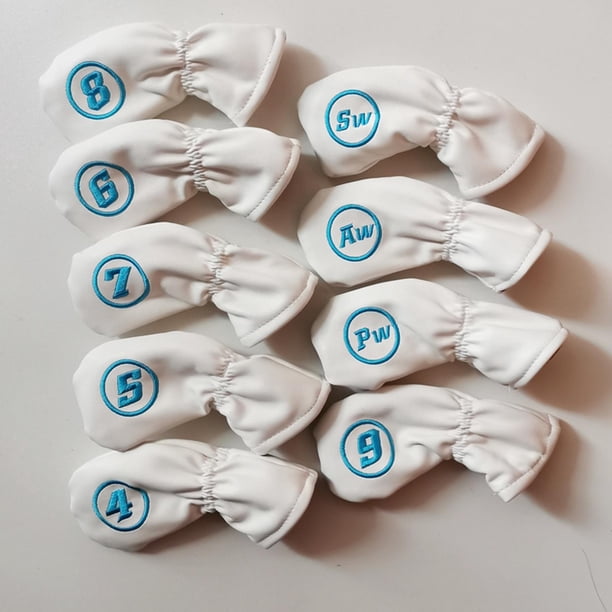 9pcs Golf Hybrid Head Covers Set Kopfbedeckung Utility Club Protege la etiqueta de número intercambiable - White