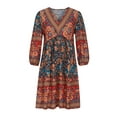 thumbnail image 3 of FASHIONWT Women Retro Floral Print 3/4 Sleeve Summer Loose Dress, 3 of 7