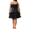 thumbnail image 3 of Agnes Orinda Plus Size Nightgown for Women Satin Erogenous Lingerie V-Neck Sleeveless Ruffle Trim Cami Dress Sleepwear 1X Black, 3 of 6