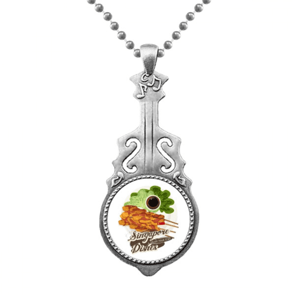 Pendentif Plat Satay Traditionnel Singapourien Bijou Musique Guitare Couple Étiquette