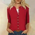thumbnail image 2 of 3/4 Sleeve Button Down Cardigan Shirts Lightweight Casual Jacket for Women Fall Spring Thin Outerwear Tops (2XL, Red), 2 of 5