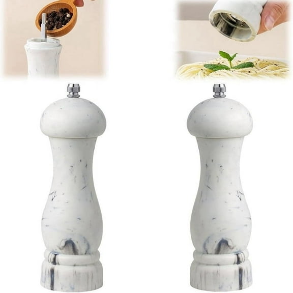 Salt & Pepper Grinder Set, Imitation Marble Refillable Mills, Easy-to-Use Manual Spice Grinders for Peppercorns 2Pcs
