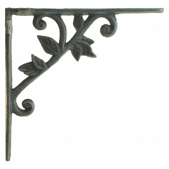 Wall Shelf Bracket - Vine & Leaf - Verdigris Cast Iron - 8.375" Deep