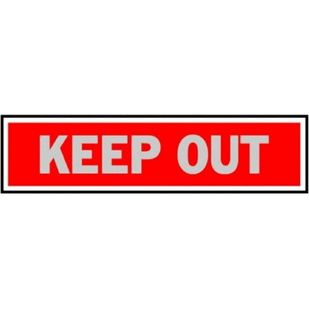 Hy-Ko Keep Out Aluminum Sign 417 - Self Adhesive, Rectangle - 2" x 8", Silver/Red