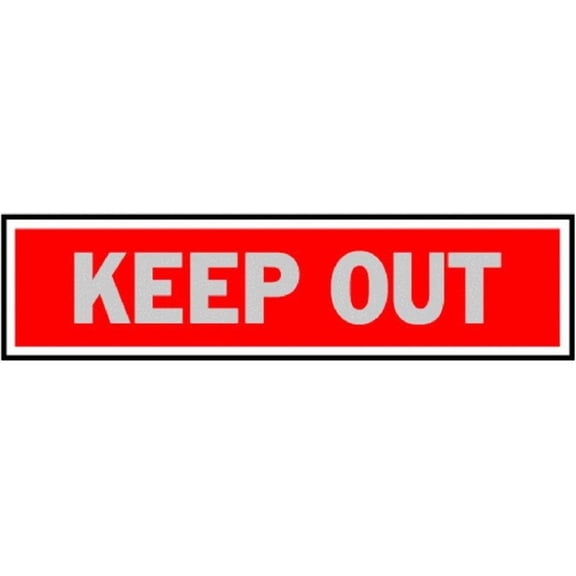 Hy-Ko Keep Out Aluminum Sign 417 - Self Adhesive, Rectangle - 2" x 8", Silver/Red