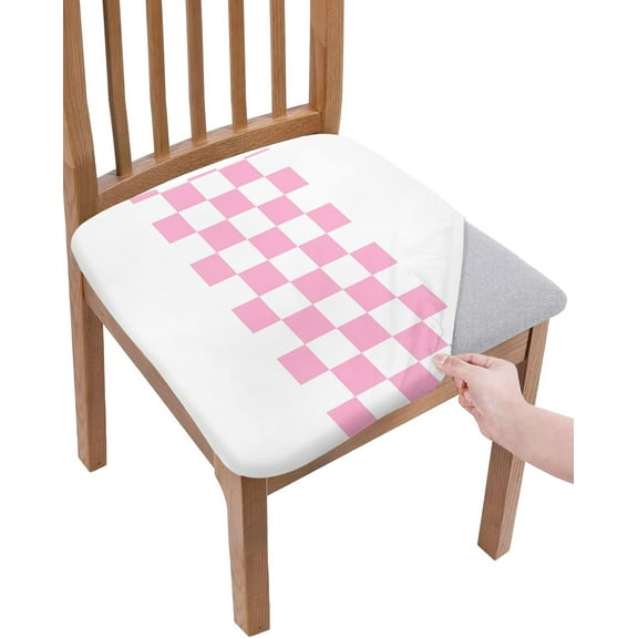 Dining Room Chair Seat Covers, Farmhouse Decoration Checkered Plaid Gingham Navy Blue and White Removable Stretch Chair Seat Cushion Slipcovers Protector for Holiday Party, Set of 2