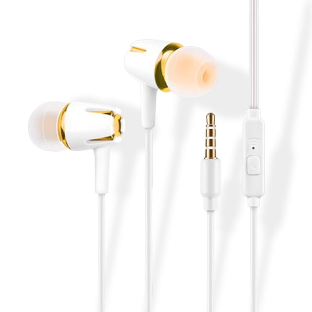 Écouteurs Filaires pour Tablette avec Micro, Tablette Portable, Ordinateur Portable, Randonnée, Voyage, Course, Camping, Contrôle Intra-Auriculaire, Écoute de Musique 3.5mm, Or