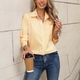 thumbnail image 6 of larppty Women's Button Down Shirts Casual Long Sleeve Stylish Collared V Neck Work Office Blouses Tops (Yellow, M), 6 of 7