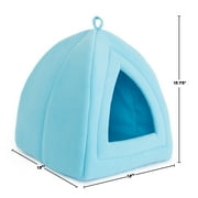 Cat House Indoor Cat Bed with Removable Foam Cushion, Plush Cat Tent Bed for Small Pets, Comfortable Cozy Hideaway for Cats, Kittens, Rabbits, Guinea Pigs, Ferrets, Hedgehogs, by PETMAKER (Blue)