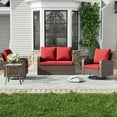 thumbnail image 3 of Homrest 4 Piece Wicker Patio Furniture Set, 360 Degree Outdoor Swivel Patio Chairs w/ Coffee Table and Loveseat, Small Patio Furniture Set for Garden, Deck and Poolside (Wine Red), 3 of 8