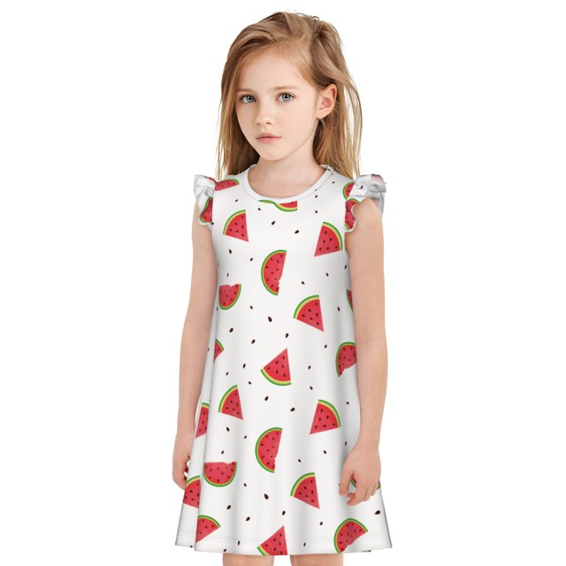 Fotbe Hand Drawn Watermelon Vestido de Dormir para Niñas de 3 a 10 Años, Mangas Cortas, Estilo Princesa, Pijama Camisón con Mangas Voladas-XX-Large