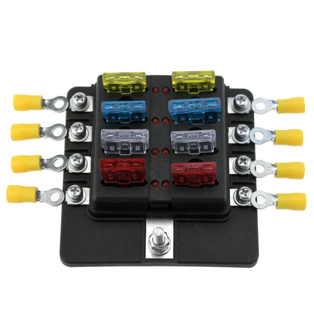 8 Way Blade Fuse Box Holder Fuse Blocks con Indicador LED 10Pcs Fuses 10Pcs Terminales Con CACAGOO Bloque de fusibles