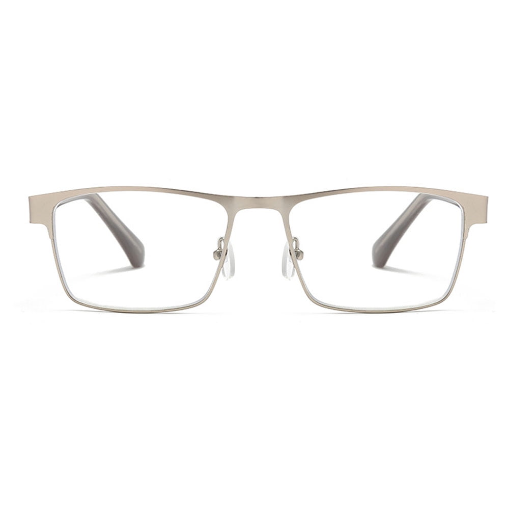 3 Pairs of Mens Blue Light Blocking Classic Reading Glasses 3.5 Rectangle Metal Silver Rimmed Spring Hinges Readers +3.5