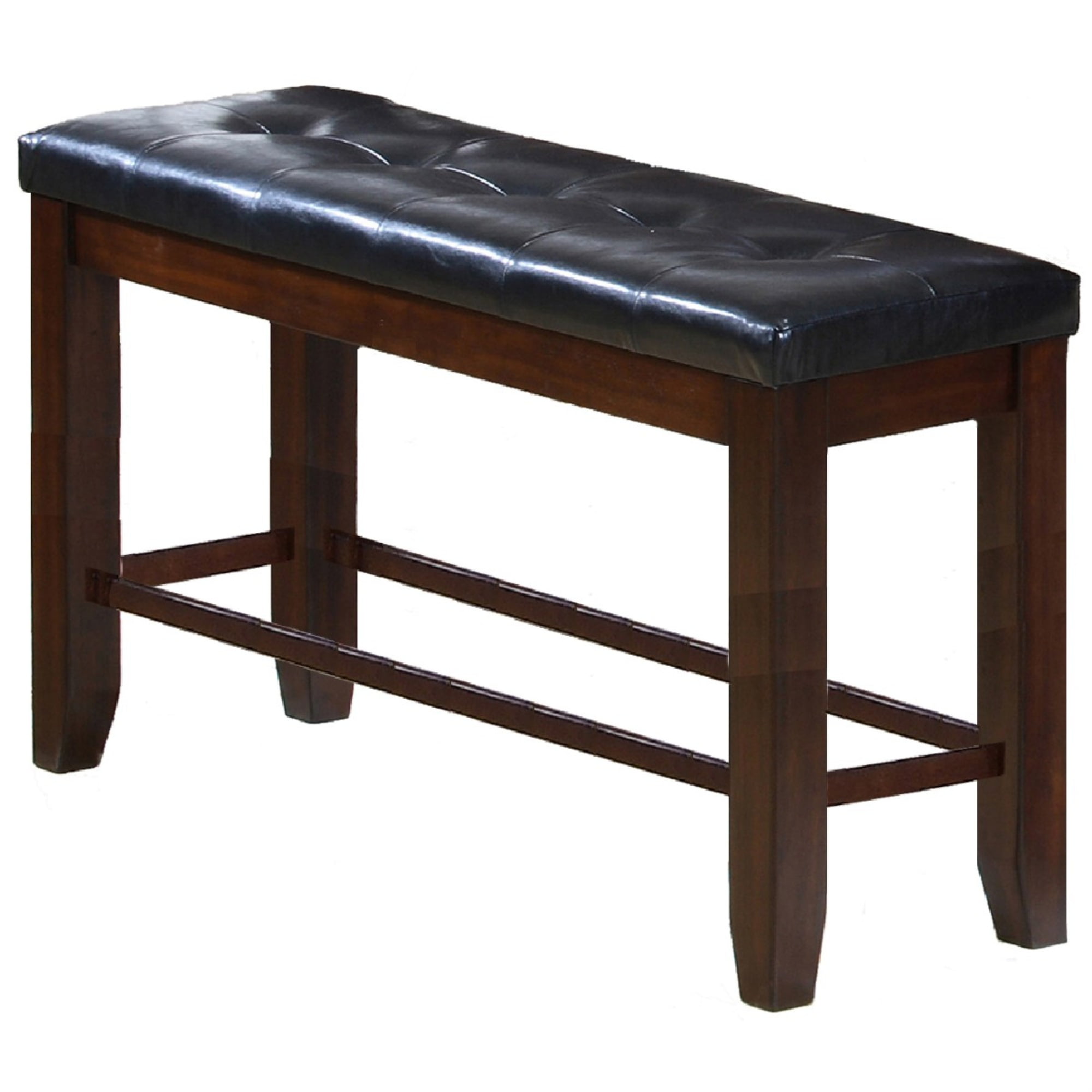 Counter Height Bench with Button Tufted Leatherette Seat, Black and