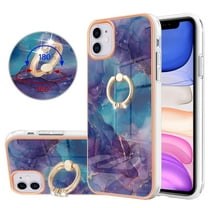 360 Degree Rotating Ring Stand Case for iPhone 11,Dteck Shockproof Marble Patterned TPU Case Kickstand Slim Back Cover, Purple