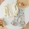 thumbnail image 2 of Toddler Baby Girl Clothes Smocked Girls Long Sleeve Tops Shirt Floral Print Bell Bottoms Pants Outfits 2 Piece Outfit for 6-12 Months, 2 of 6