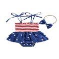 thumbnail image 1 of Newborn Baby Two Piece Set  Sling Straps Sleeveless Elastic Chest Stripe Star Pattern Romper Elastic Matching Headband, 1 of 6